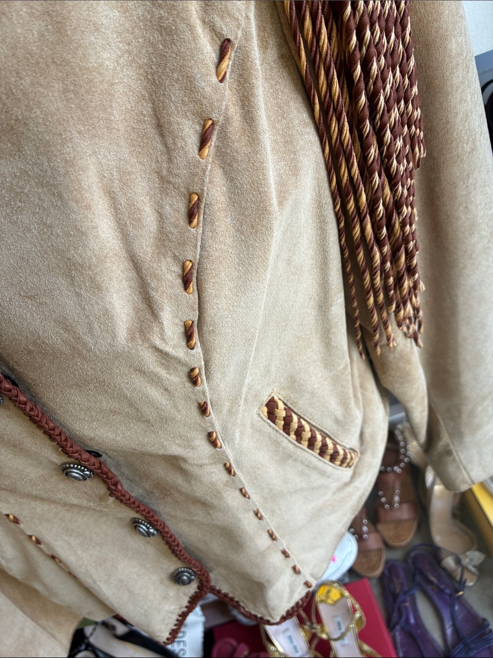 Diamond Leathers Tan Suede Fringe Vintage Suede Jacket/S - Picture 6 of 9